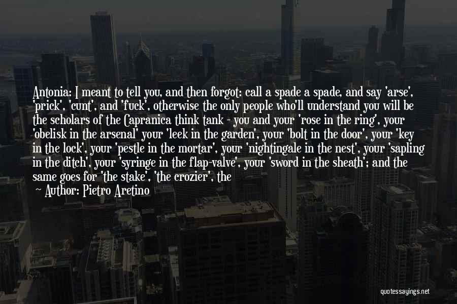 Pietro Aretino Quotes: Antonia: I Meant To Tell You, And Then Forgot: Call A Spade A Spade, And Say 'arse', 'prick', 'cunt', And