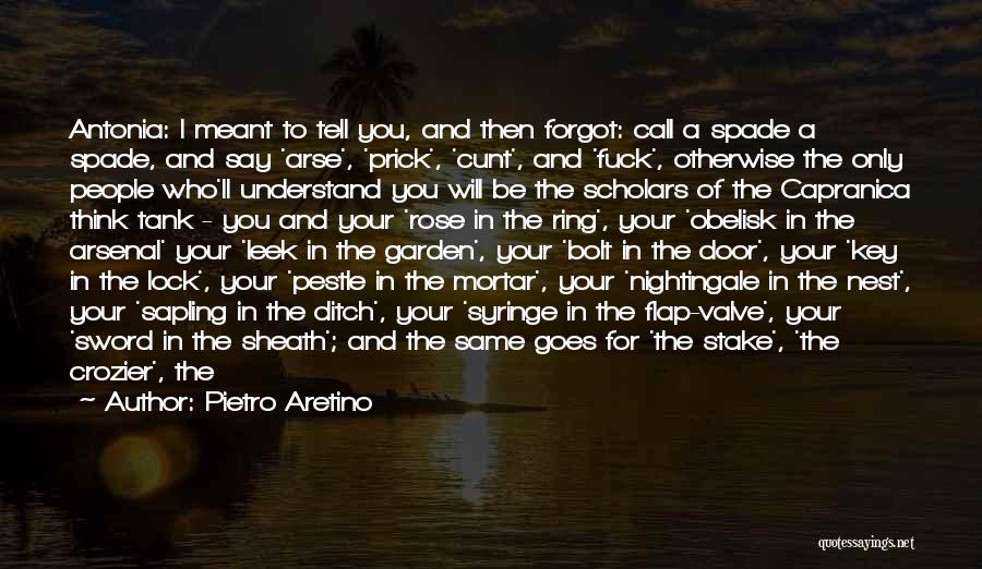 Pietro Aretino Quotes: Antonia: I Meant To Tell You, And Then Forgot: Call A Spade A Spade, And Say 'arse', 'prick', 'cunt', And