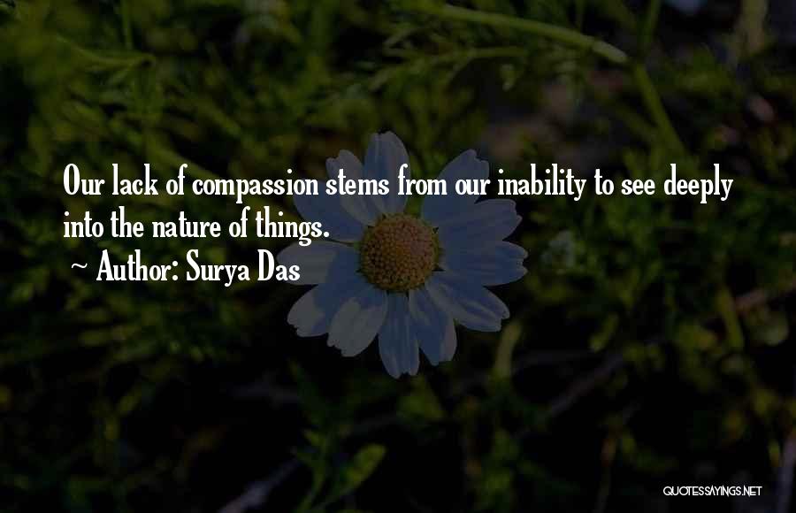 Surya Das Quotes: Our Lack Of Compassion Stems From Our Inability To See Deeply Into The Nature Of Things.