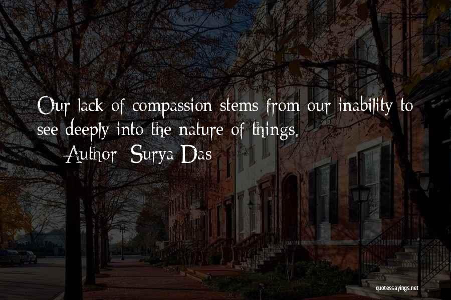 Surya Das Quotes: Our Lack Of Compassion Stems From Our Inability To See Deeply Into The Nature Of Things.