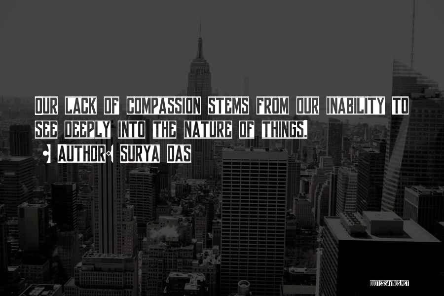 Surya Das Quotes: Our Lack Of Compassion Stems From Our Inability To See Deeply Into The Nature Of Things.