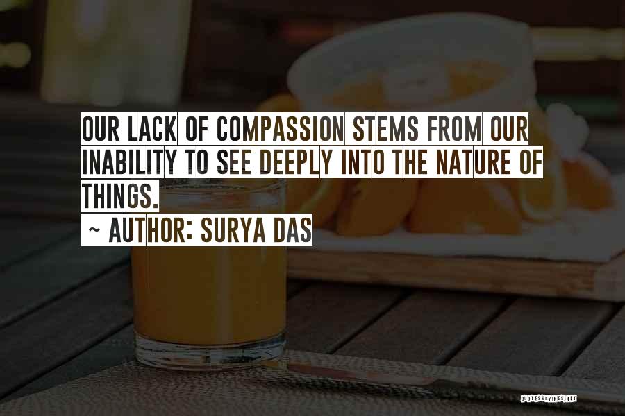Surya Das Quotes: Our Lack Of Compassion Stems From Our Inability To See Deeply Into The Nature Of Things.