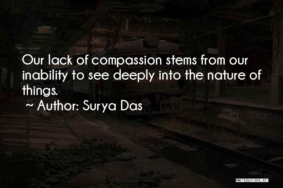 Surya Das Quotes: Our Lack Of Compassion Stems From Our Inability To See Deeply Into The Nature Of Things.