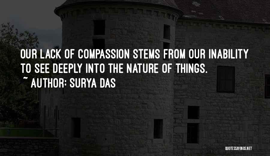 Surya Das Quotes: Our Lack Of Compassion Stems From Our Inability To See Deeply Into The Nature Of Things.