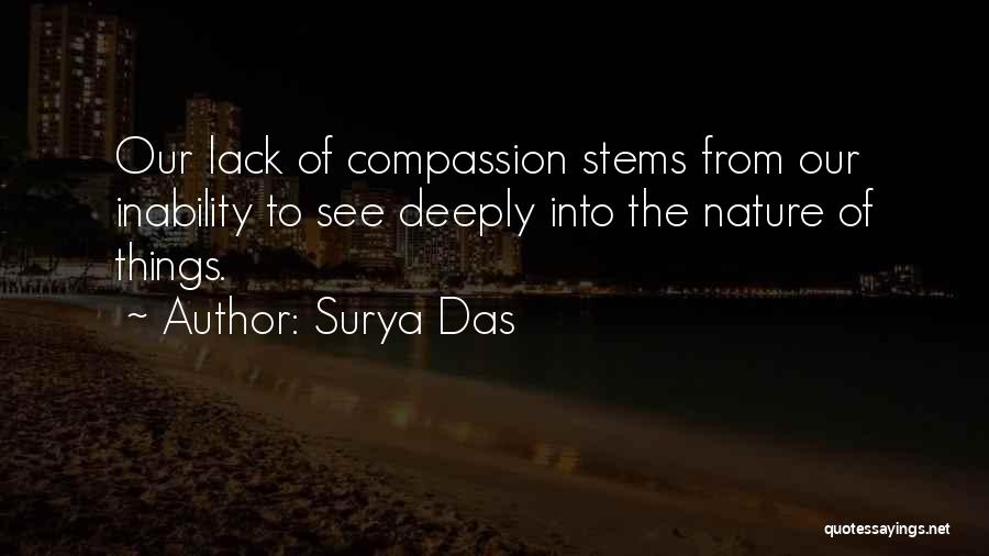 Surya Das Quotes: Our Lack Of Compassion Stems From Our Inability To See Deeply Into The Nature Of Things.