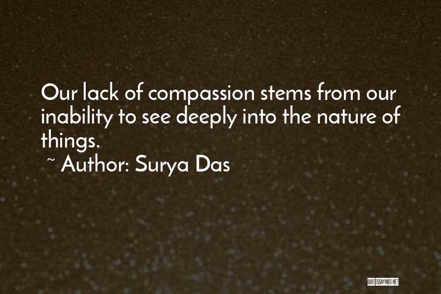 Surya Das Quotes: Our Lack Of Compassion Stems From Our Inability To See Deeply Into The Nature Of Things.