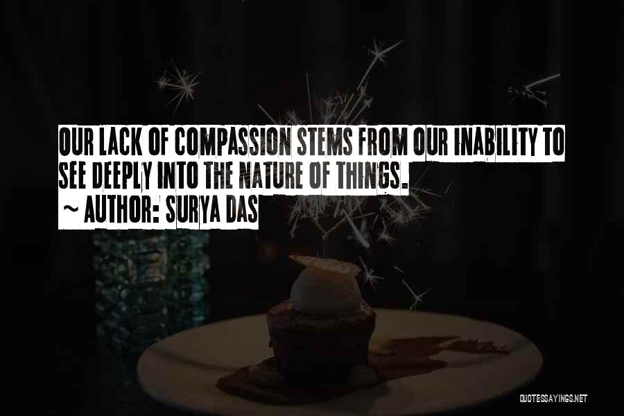 Surya Das Quotes: Our Lack Of Compassion Stems From Our Inability To See Deeply Into The Nature Of Things.