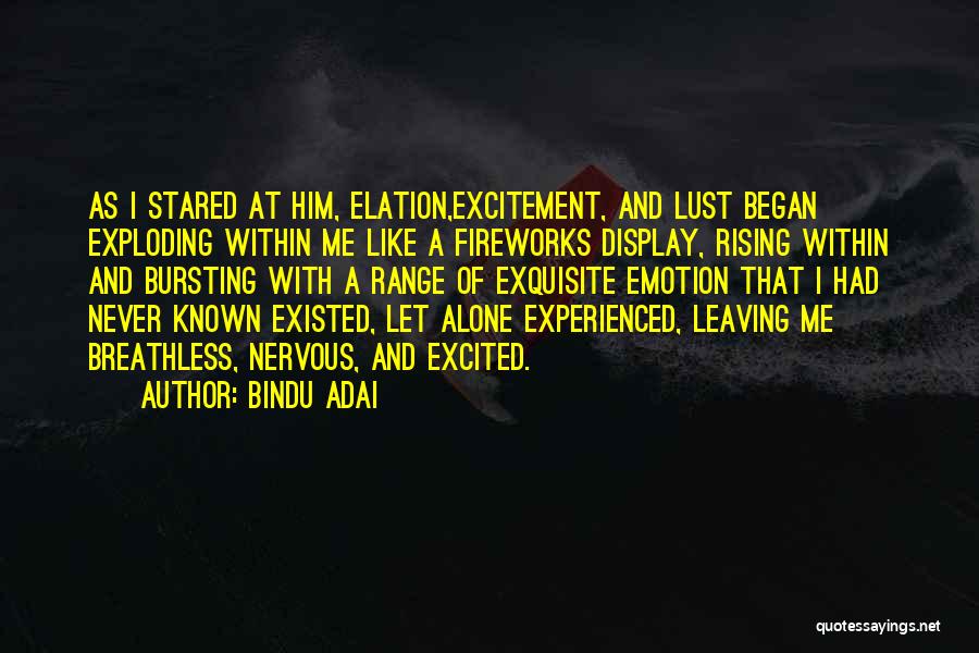 Bindu Adai Quotes: As I Stared At Him, Elation,excitement, And Lust Began Exploding Within Me Like A Fireworks Display, Rising Within And Bursting