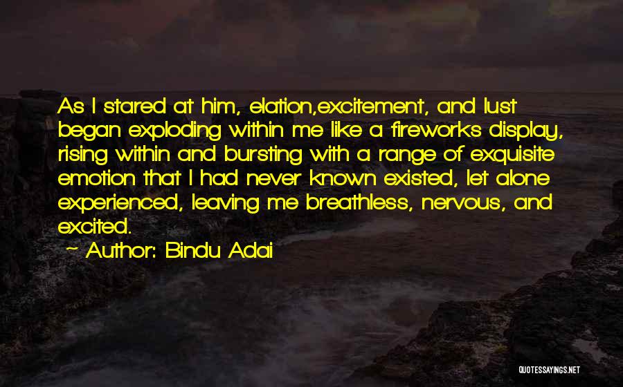 Bindu Adai Quotes: As I Stared At Him, Elation,excitement, And Lust Began Exploding Within Me Like A Fireworks Display, Rising Within And Bursting