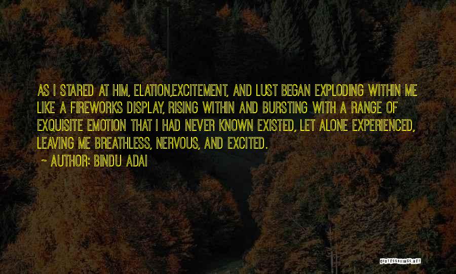 Bindu Adai Quotes: As I Stared At Him, Elation,excitement, And Lust Began Exploding Within Me Like A Fireworks Display, Rising Within And Bursting