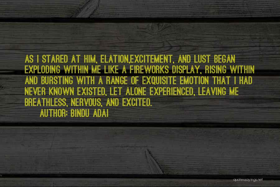 Bindu Adai Quotes: As I Stared At Him, Elation,excitement, And Lust Began Exploding Within Me Like A Fireworks Display, Rising Within And Bursting