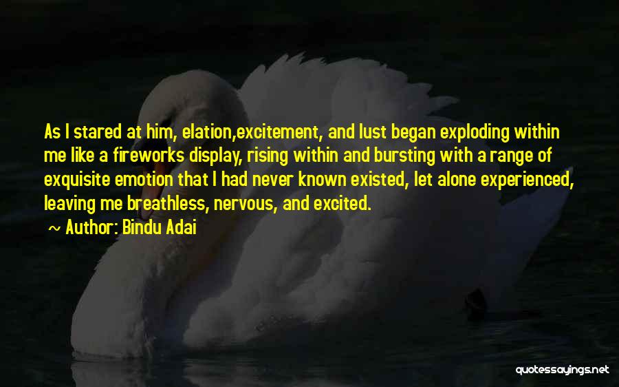 Bindu Adai Quotes: As I Stared At Him, Elation,excitement, And Lust Began Exploding Within Me Like A Fireworks Display, Rising Within And Bursting