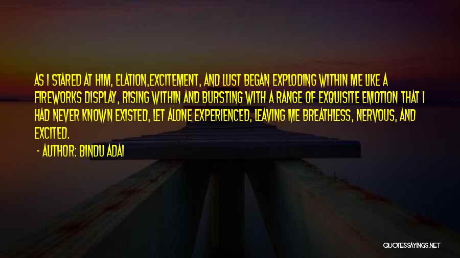 Bindu Adai Quotes: As I Stared At Him, Elation,excitement, And Lust Began Exploding Within Me Like A Fireworks Display, Rising Within And Bursting