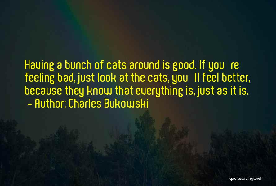 Charles Bukowski Quotes: Having A Bunch Of Cats Around Is Good. If You're Feeling Bad, Just Look At The Cats, You'll Feel Better,