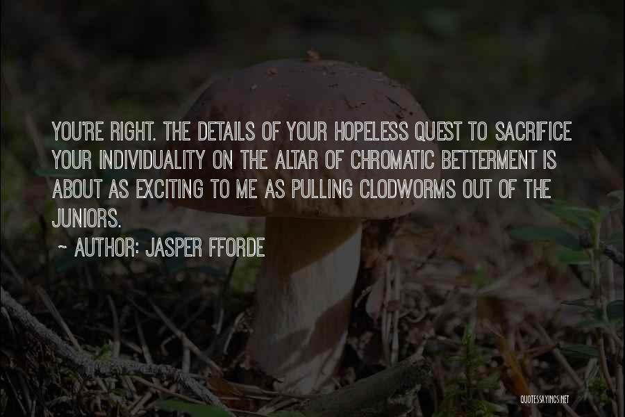 Jasper Fforde Quotes: You're Right. The Details Of Your Hopeless Quest To Sacrifice Your Individuality On The Altar Of Chromatic Betterment Is About