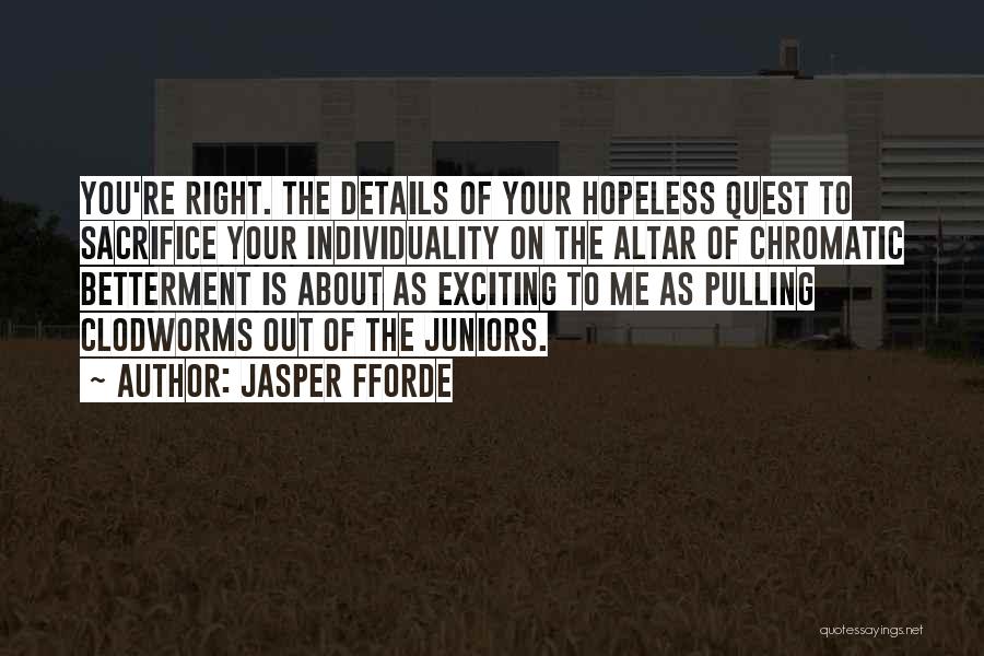 Jasper Fforde Quotes: You're Right. The Details Of Your Hopeless Quest To Sacrifice Your Individuality On The Altar Of Chromatic Betterment Is About