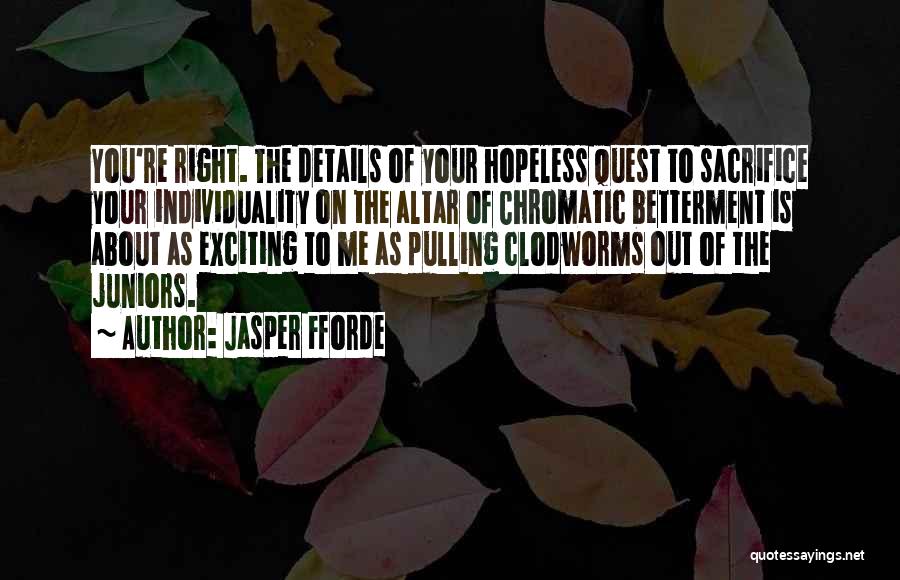 Jasper Fforde Quotes: You're Right. The Details Of Your Hopeless Quest To Sacrifice Your Individuality On The Altar Of Chromatic Betterment Is About