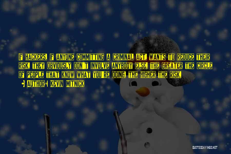Kevin Mitnick Quotes: If Hackers, If Anyone Committing A Criminal Act, Wants To Reduce Their Risk, They Obviously Don't Involve Anybody Else. The