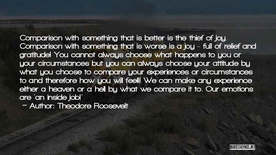 Theodore Roosevelt Quotes: Comparison With Something That Is Better Is The Thief Of Joy. Comparison With Something That Is Worse Is A Joy