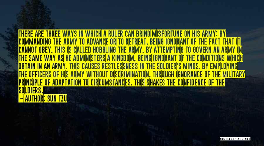 Sun Tzu Quotes: There Are Three Ways In Which A Ruler Can Bring Misfortune On His Army: By Commanding The Army To Advance