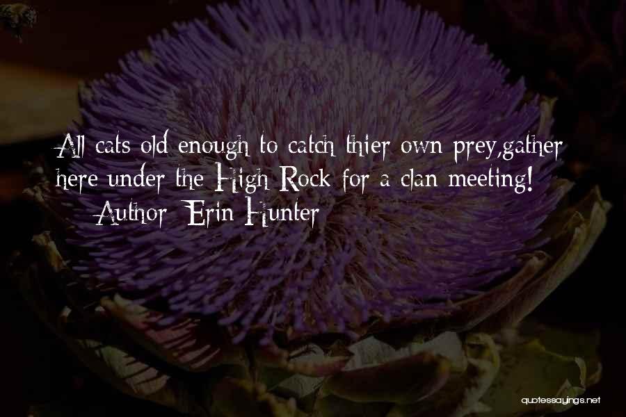 Erin Hunter Quotes: All Cats Old Enough To Catch Thier Own Prey,gather Here Under The High Rock For A Clan Meeting!