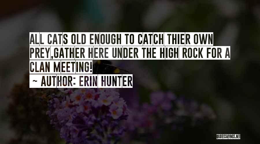 Erin Hunter Quotes: All Cats Old Enough To Catch Thier Own Prey,gather Here Under The High Rock For A Clan Meeting!