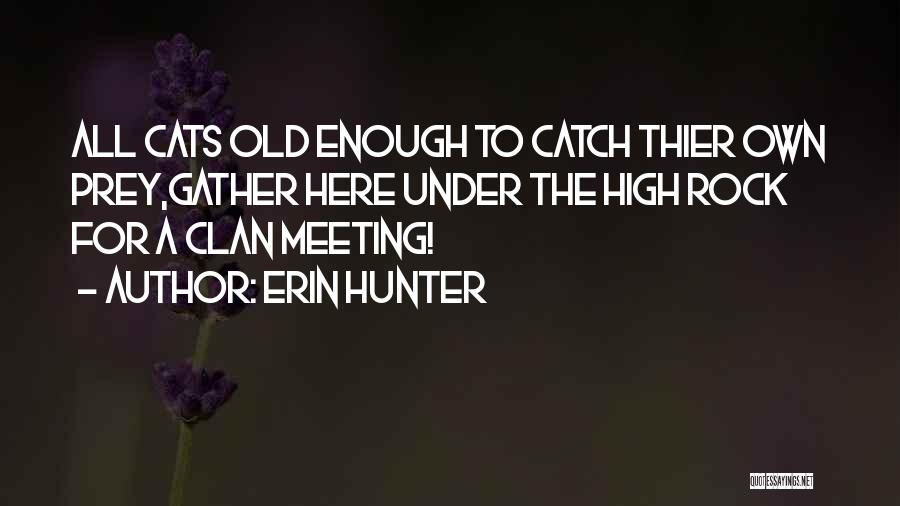 Erin Hunter Quotes: All Cats Old Enough To Catch Thier Own Prey,gather Here Under The High Rock For A Clan Meeting!
