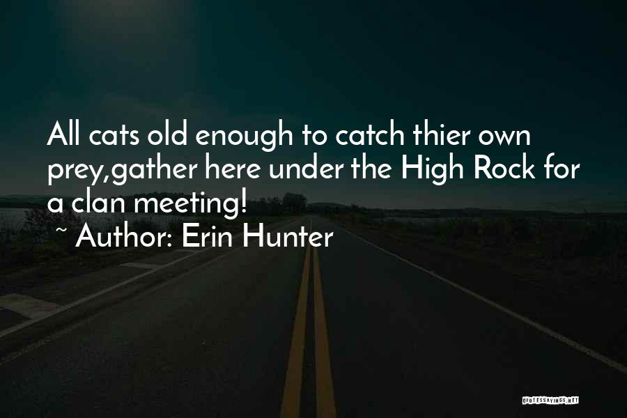 Erin Hunter Quotes: All Cats Old Enough To Catch Thier Own Prey,gather Here Under The High Rock For A Clan Meeting!