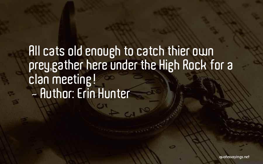 Erin Hunter Quotes: All Cats Old Enough To Catch Thier Own Prey,gather Here Under The High Rock For A Clan Meeting!