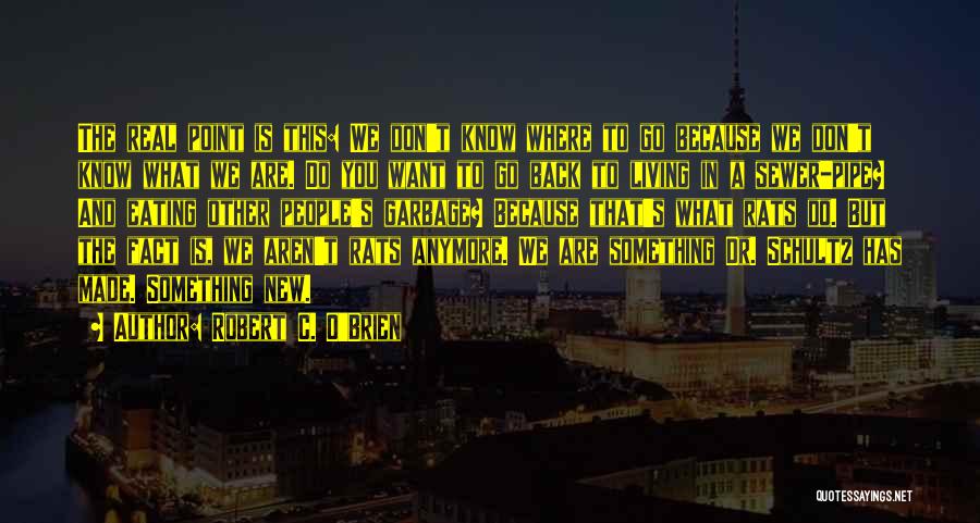 Robert C. O'Brien Quotes: The Real Point Is This: We Don't Know Where To Go Because We Don't Know What We Are. Do You