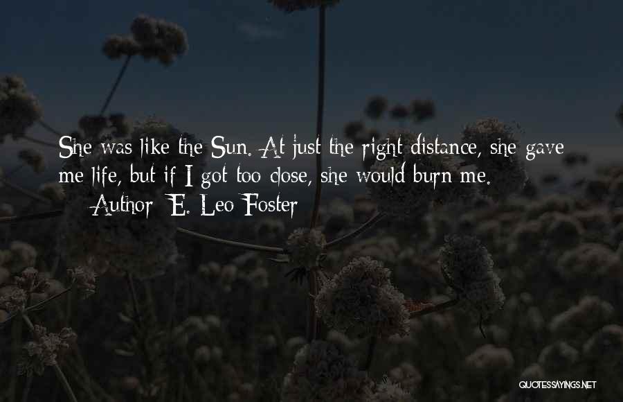 E. Leo Foster Quotes: She Was Like The Sun. At Just The Right Distance, She Gave Me Life, But If I Got Too Close,