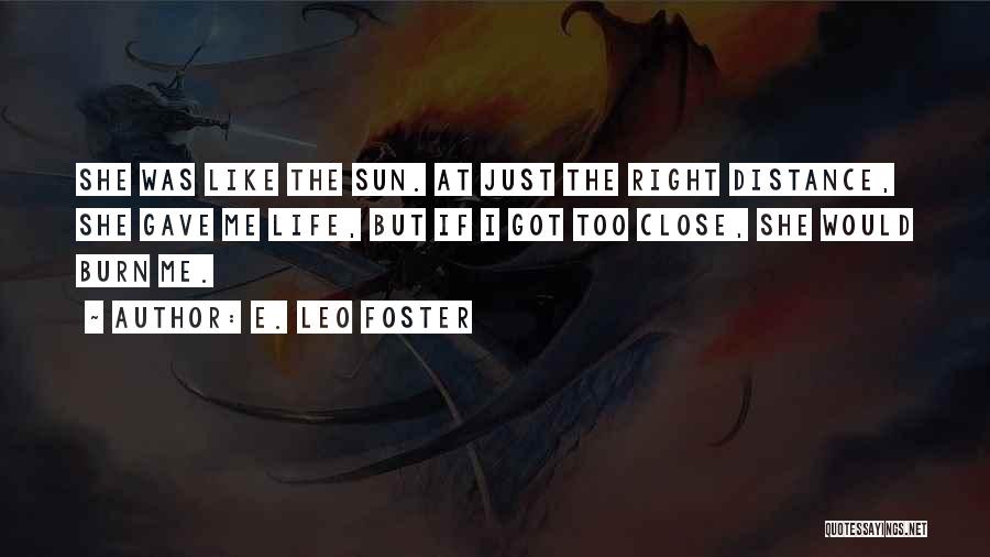 E. Leo Foster Quotes: She Was Like The Sun. At Just The Right Distance, She Gave Me Life, But If I Got Too Close,