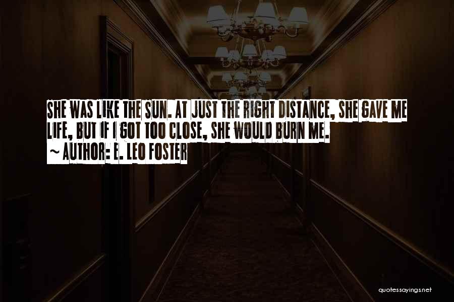 E. Leo Foster Quotes: She Was Like The Sun. At Just The Right Distance, She Gave Me Life, But If I Got Too Close,