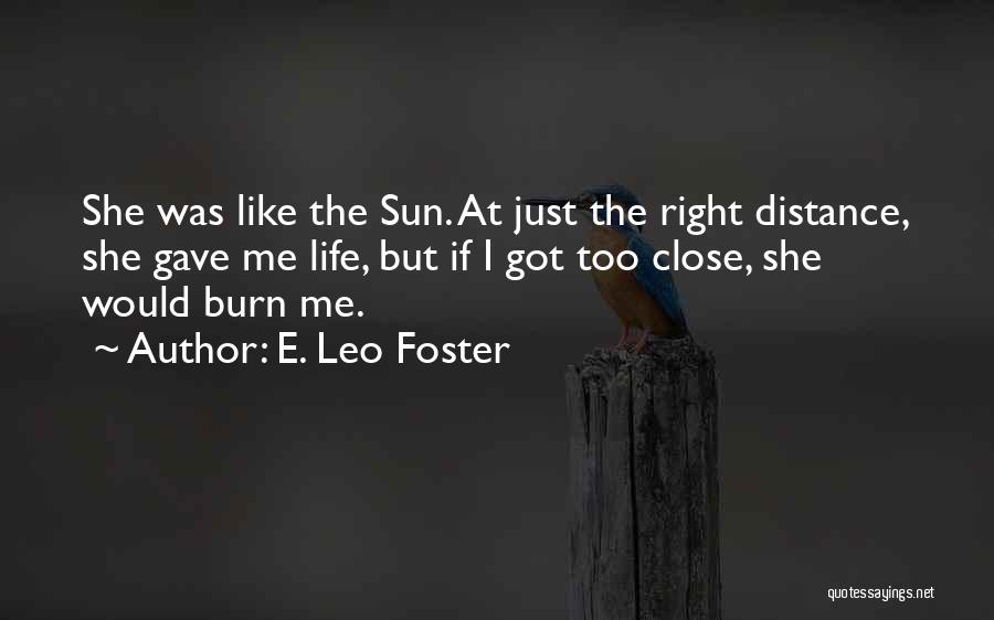 E. Leo Foster Quotes: She Was Like The Sun. At Just The Right Distance, She Gave Me Life, But If I Got Too Close,