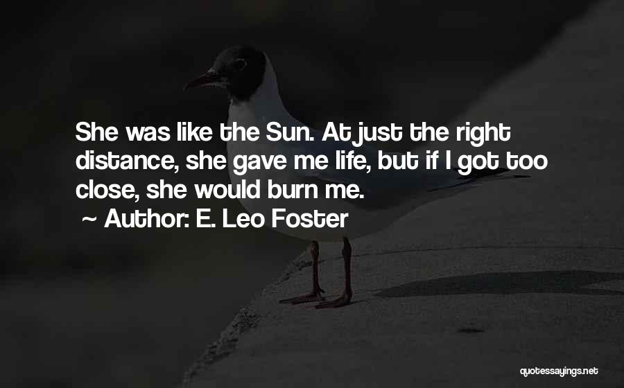 E. Leo Foster Quotes: She Was Like The Sun. At Just The Right Distance, She Gave Me Life, But If I Got Too Close,