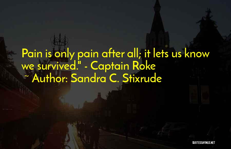 Sandra C. Stixrude Quotes: Pain Is Only Pain After All; It Lets Us Know We Survived. - Captain Roke