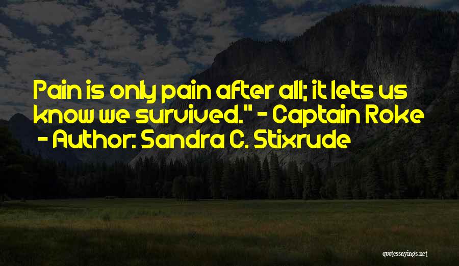 Sandra C. Stixrude Quotes: Pain Is Only Pain After All; It Lets Us Know We Survived. - Captain Roke