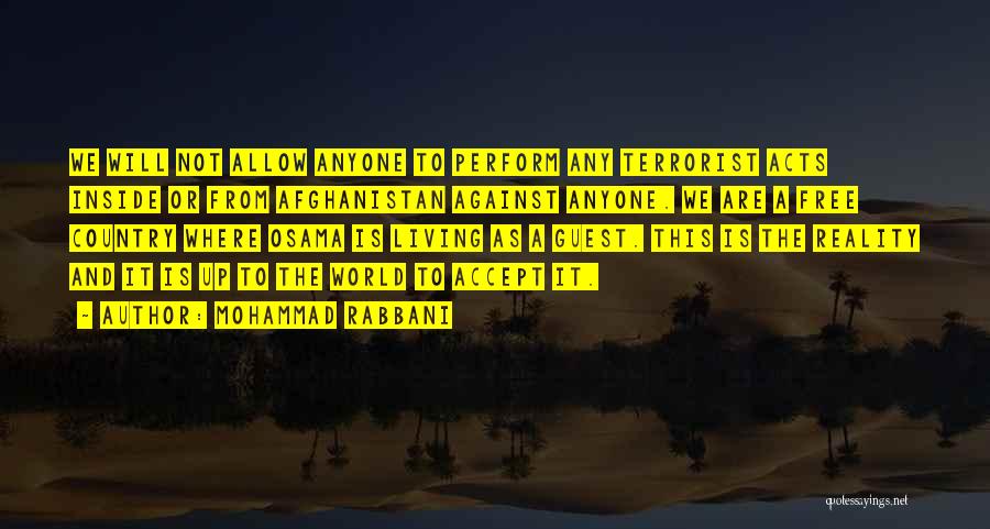 Mohammad Rabbani Quotes: We Will Not Allow Anyone To Perform Any Terrorist Acts Inside Or From Afghanistan Against Anyone. We Are A Free