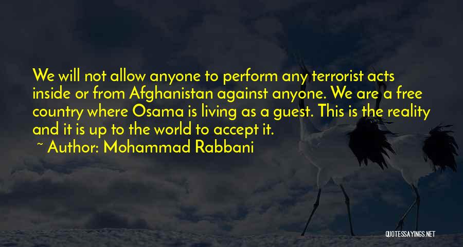 Mohammad Rabbani Quotes: We Will Not Allow Anyone To Perform Any Terrorist Acts Inside Or From Afghanistan Against Anyone. We Are A Free