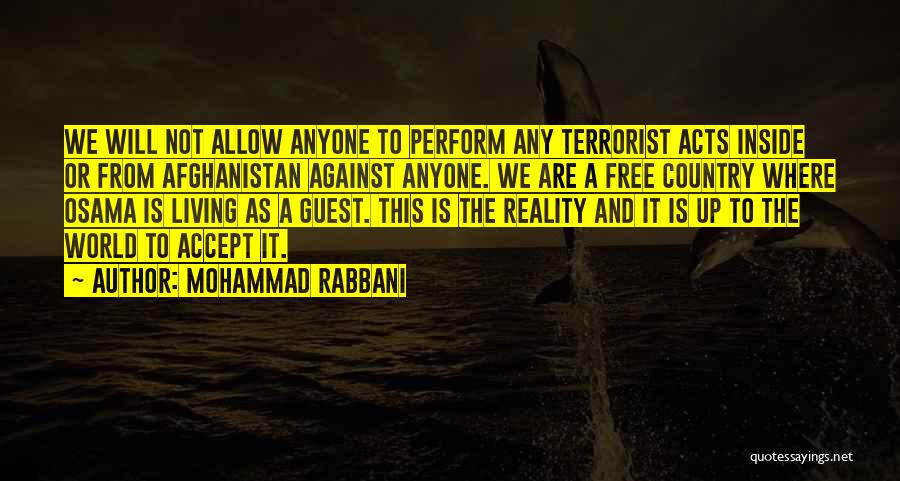 Mohammad Rabbani Quotes: We Will Not Allow Anyone To Perform Any Terrorist Acts Inside Or From Afghanistan Against Anyone. We Are A Free