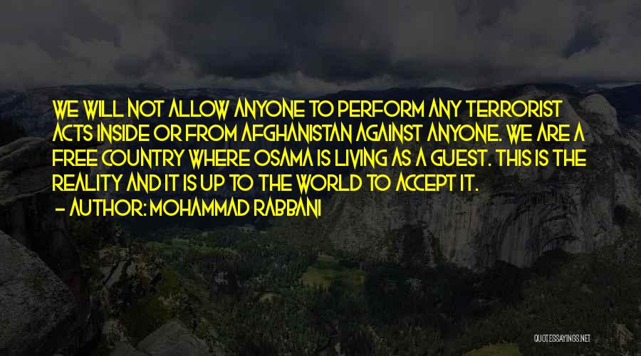 Mohammad Rabbani Quotes: We Will Not Allow Anyone To Perform Any Terrorist Acts Inside Or From Afghanistan Against Anyone. We Are A Free