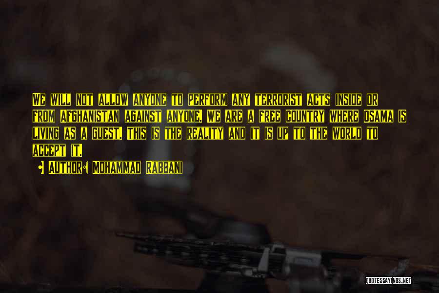 Mohammad Rabbani Quotes: We Will Not Allow Anyone To Perform Any Terrorist Acts Inside Or From Afghanistan Against Anyone. We Are A Free