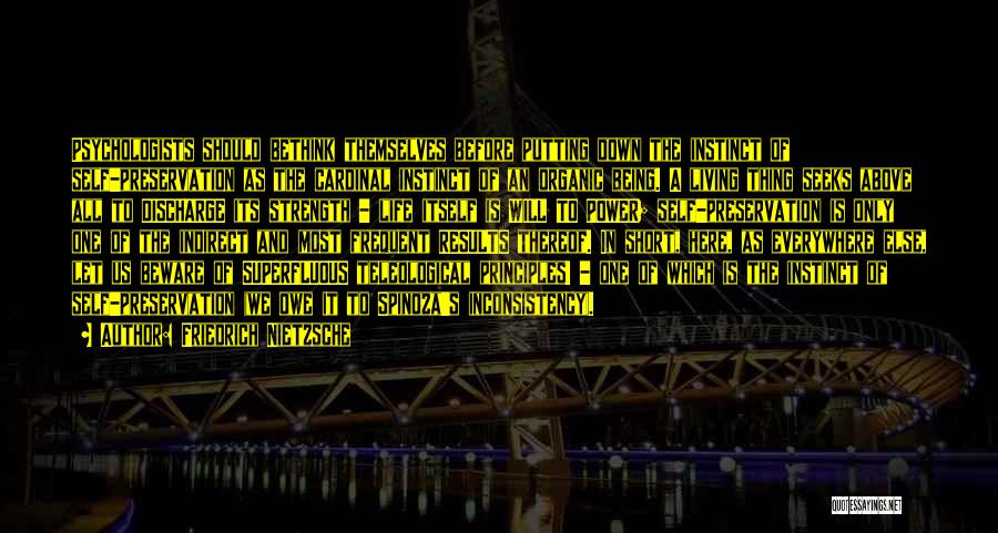Friedrich Nietzsche Quotes: Psychologists Should Bethink Themselves Before Putting Down The Instinct Of Self-preservation As The Cardinal Instinct Of An Organic Being. A