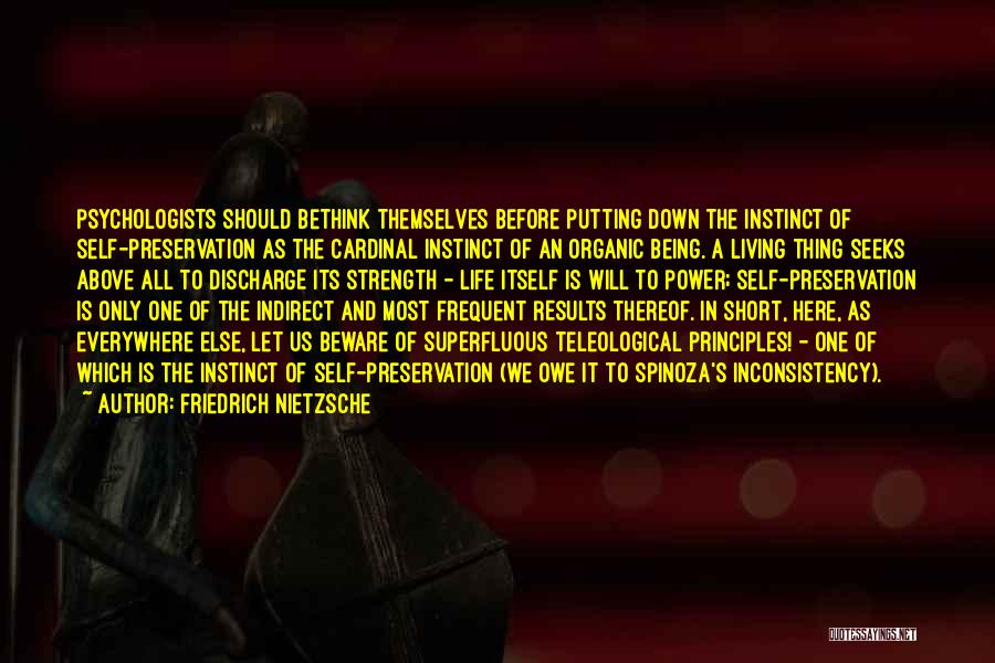 Friedrich Nietzsche Quotes: Psychologists Should Bethink Themselves Before Putting Down The Instinct Of Self-preservation As The Cardinal Instinct Of An Organic Being. A