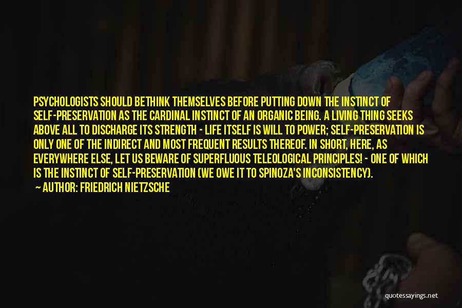 Friedrich Nietzsche Quotes: Psychologists Should Bethink Themselves Before Putting Down The Instinct Of Self-preservation As The Cardinal Instinct Of An Organic Being. A