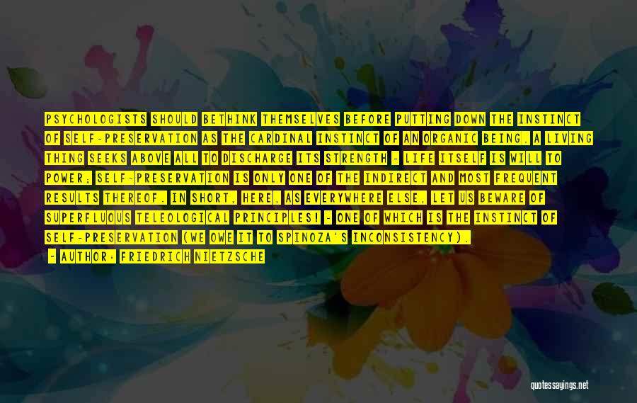 Friedrich Nietzsche Quotes: Psychologists Should Bethink Themselves Before Putting Down The Instinct Of Self-preservation As The Cardinal Instinct Of An Organic Being. A