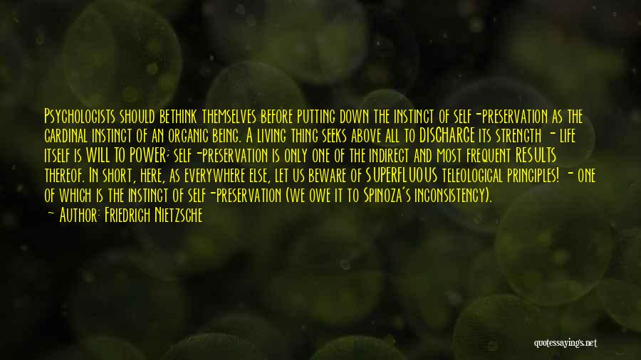 Friedrich Nietzsche Quotes: Psychologists Should Bethink Themselves Before Putting Down The Instinct Of Self-preservation As The Cardinal Instinct Of An Organic Being. A