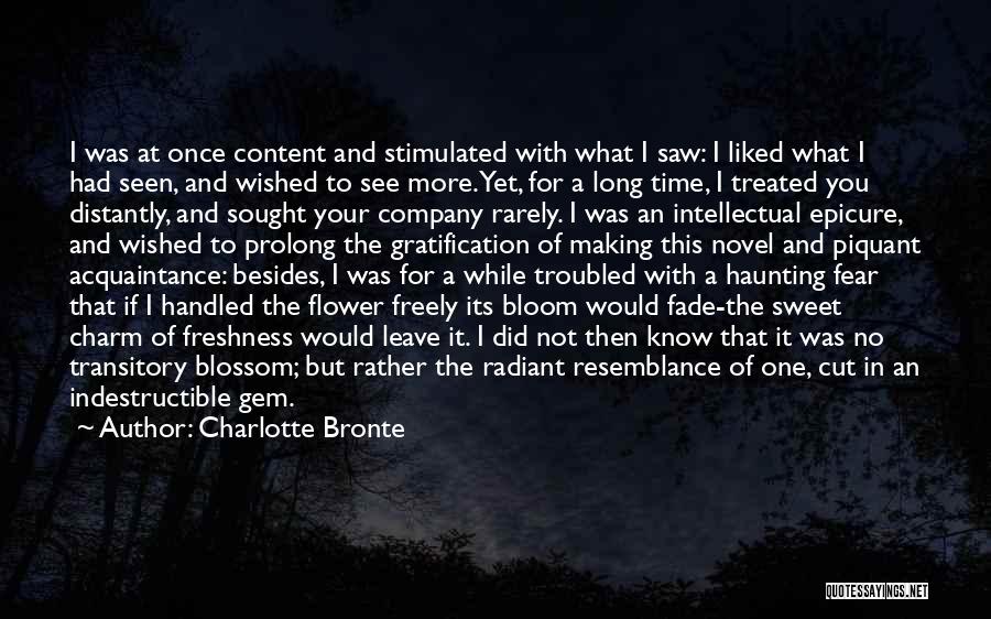 Charlotte Bronte Quotes: I Was At Once Content And Stimulated With What I Saw: I Liked What I Had Seen, And Wished To