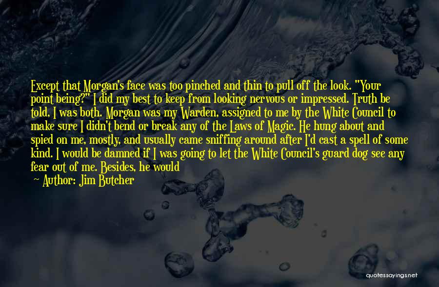 Jim Butcher Quotes: Except That Morgan's Face Was Too Pinched And Thin To Pull Off The Look. Your Point Being? I Did My