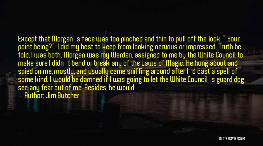 Jim Butcher Quotes: Except That Morgan's Face Was Too Pinched And Thin To Pull Off The Look. Your Point Being? I Did My